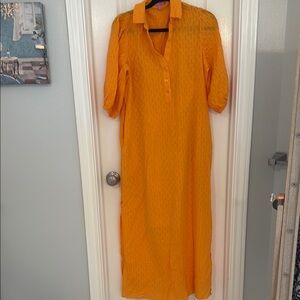 Orange Buttoned Sundress with Puff Sleeves